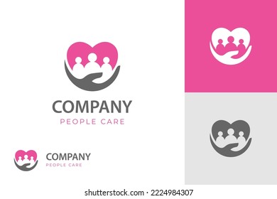 pepople love care hand logo icon design with heart love design concept for family care, community, Foundation logo and care about humanity logo