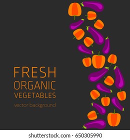 Pepper, aubergine, abstract vegetable postcard, fresh organic vegetables, vector illustration, healthy eating, vector background