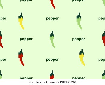 pepper cartoon character seamless pattern on green background.Pixel style
