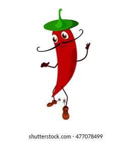 Pepper cartoon character wearing a hat. On the feet of pepper is boots with spurs.