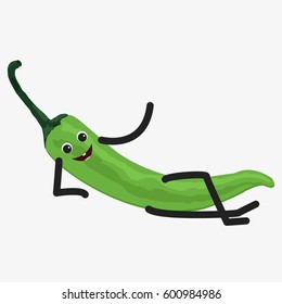 Pepper character. Funny doodle cartoon vegetable. Isolated on white background. Flat vector stock illustration