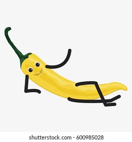 Pepper character. Funny doodle cartoon vegetable. Isolated on white background. Flat vector stock illustration