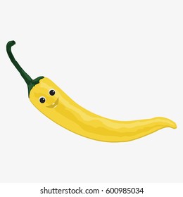 Pepper character. Funny doodle cartoon vegetable. Isolated on white background. Flat vector stock illustration