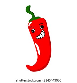 Pepper character. Red hot chili pepper.  Mild, spicy, hot, extra hot meter. Chili level cartoon. Vector illustration isolated on white background.