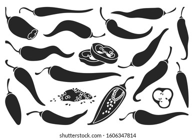 Pepper of chili black vector set icon. Vector illustration chili and red pepper on white background . Isolated black set icon red paprika.