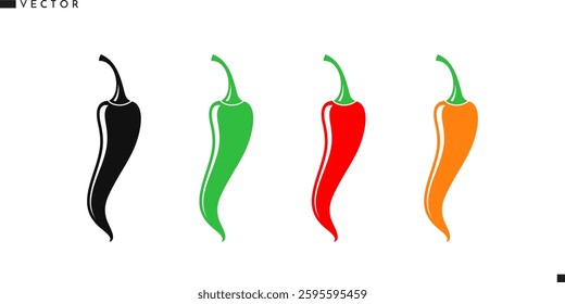 Pepper. Chili pepper icon set. Abstract vegetables silhouette. Vegetarian food. Organic fruit. Natural food icon. Vector illustration EPS
