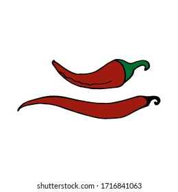 Pepper chili - mexican traditional vegetable. Hand drawn sketch doodle. Vector color illustration for menu, poster, web and package design. Isolated on white background.