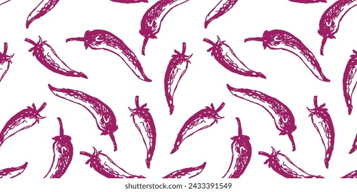 Pepper chilli drawn red ripe spisy seamless pattern vector background textile,paper,wallpaper