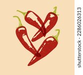 Pepper. Colorful cute screen printing effect. Riso print effect. Vector illustration. Graphic element  for fabric, textile, clothing, wrapping paper, wallpaper, poster. 