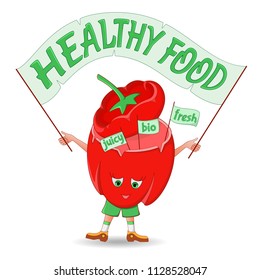 Pepper Demonstrator. Cartoon character. Isolated on white background. Vector illustration.