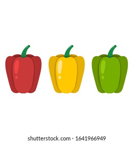 Pepper in different colors. Red, green, yellow sweet pepper icon vector illustration isolated on white background