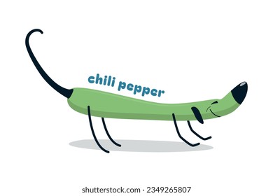 pepper dog, cartoon character, children's comics style, funny, with the caption "chili pepper"