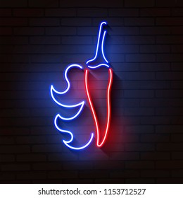 Pepper with fire. Sign for neon signboard with hot burning pepper. EPS10 vector illustration.