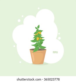 Pepper  in garden. Vector illustration. Can be used in web design, printed on fabric/paper, as a background, or as an element in a composition.