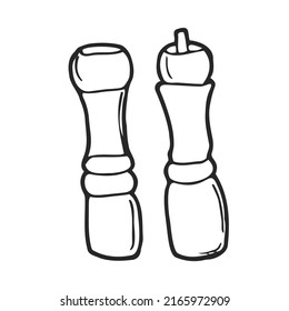 pepper grinder, salt spice shaker, black pepper mill vector doodle. Seasoning hand grinder. Restaurant kitchen tool. isolated graphic illustration