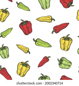 Pepper hand drawn background seamless pattern. Vintage background. Vector