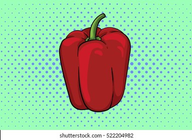 Pepper, hand drawn, cartoon, eco food, pop art, vegetable