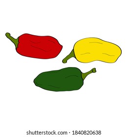 Pepper. Hand drawn doodle icon. Colorful vector illustration isolated on white background. Decoration for greeting cards, posters, patches, prints for clothes, emblems.