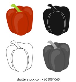Pepper home vegetable. Vegetable red color. Red Bulgarian pate with a tail.Singe vegetables icon from the eco food cartoon.