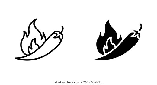 Pepper hot flat Icons in line outline and flat solid style on white background