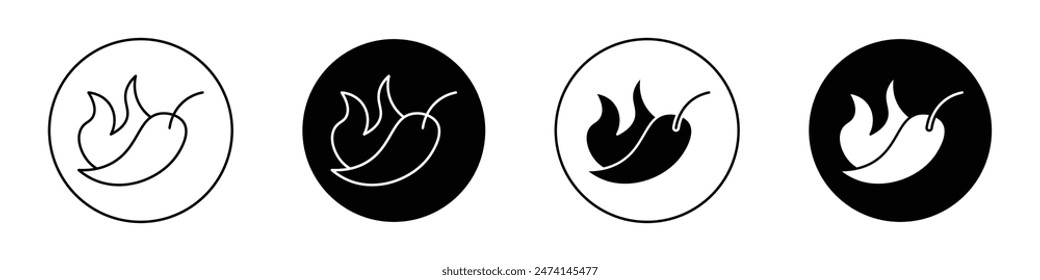 Conjunto de iconos calientes de pimienta Símbolo de Vector de pimienta picante. Jalapeño y fuego de fuego gráfico para la cocina caliente.