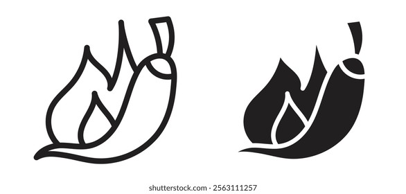 Pepper hot icons in black line and filled versions