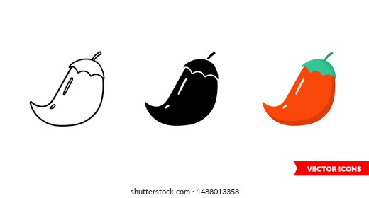 Pepper icon of 3 types: color, black and white, outline. Isolated vector sign symbol.