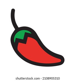 El ícono de la pimienta. Imagen de color con un contorno negro de pimienta chile. Cocina variada y de temporada. Ilustración vectorial aislada en un fondo blanco para el diseño y la web.