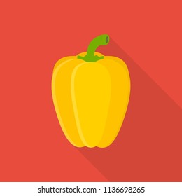 pepper icon in flat style with long shadow, isolated vector illustration on red transparent background