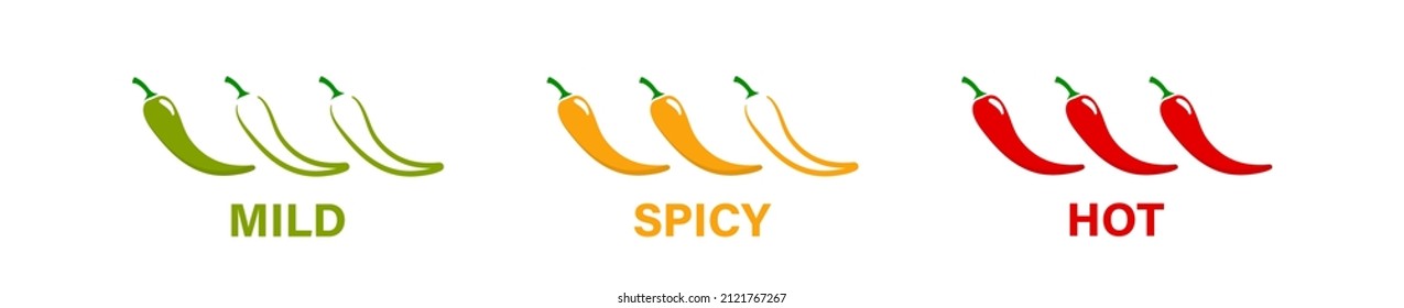 Pepper icon. Food spicy hot levels set. Mild, medium and hot sauce. Flat isolated vector illustration