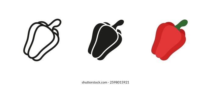 Pepper icon. Fresh red bell pepper vector illustration. Healthy vegetable symbol. Nutritious and organic farm product pictogram. Essential ingredient for cooking and diet concept.