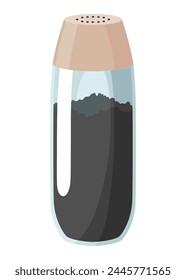 Pepper icon. Glass jar, peppercellar with kitchen seasoning, flavoring for sprinkling spicy powder. Ingredient, condiments for food. Vector illustration of spice powder food