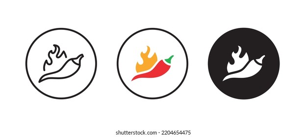 Icono de Pepper. Pimienta caliente. Iconos de chile,trazo editable, estilo de diseño plano aislado en pictograma lineal blanco, botón, vector, signo, símbolo, logotipo, ilustración