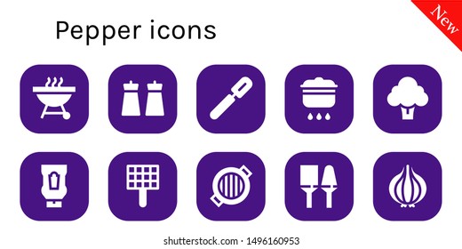 pepper icon set. 10 filled pepper icons.  Simple modern icons about  - Barbecue, Salt, Peeler, Cooking, Broccoli, Ketchup, Grill, Utensils, Onion