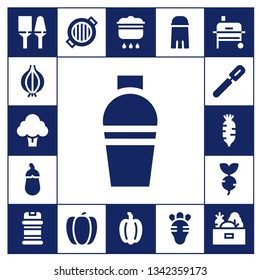 pepper icon set. 17 filled pepper icons.  Collection Of - Utensils, Onion, Broccoli, Shaker, Aubergine, Peeler, Radish, Turnip, Condiments, Grill, Pepper, Cooking, Salt, Vegetables