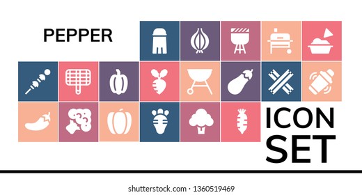 pepper icon set. 19 filled pepper icons.  Simple modern icons about  - Salt, Vegetables, Chili, Broccoli, Pepper, Radish, Grill, Turnip, Eggplant, Churros, Shaker, Onion, Barbecue