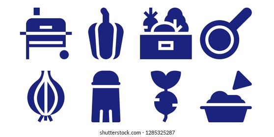  pepper icon set. 8 filled pepper icons. Simple modern icons about  - Onion, Grill, Salt, Pepper, Turnip, Vegetables, Guacamole, Pan