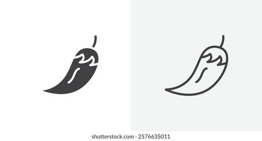 Pepper icon set in black flat solid and outlined style.