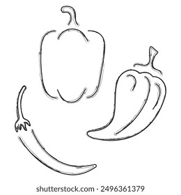 pepper icon set, brush strokes on a white background. Vector illustration.