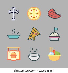 pepper icon set. vector set about food, soup, meat and pizza icons set.