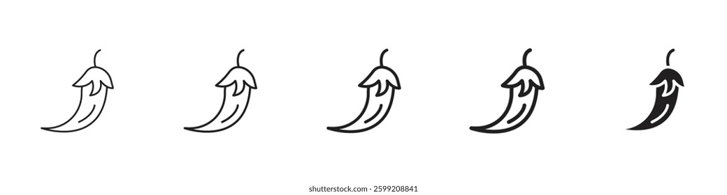 Pepper icons in black outline, solid and colored style