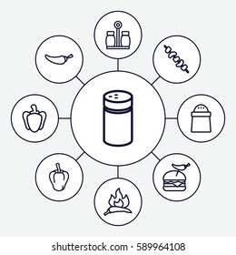 pepper icons set. Set of 9 pepper outline icons such as chili