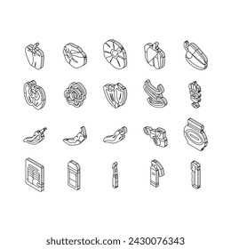 pepper ingredient food organic isometric icons set. spice spicy, vegetable paprika, cooking red hot healthy, seasoning fresh, ripe green pepper ingredient food organic color line