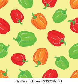 Pepper is an integral part of the ingredient in many dishes, vegetable, vegan, green, art, color, vitamins, healthy, background, vector, seamless pattern  