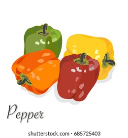Pepper isolated on white. Colour Pepper with shadow.