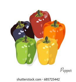 Pepper isolated on white. Colour Pepper with shadow.