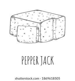 Pepper Jack Cheese Dairy Product Sketch Drawing Isolated