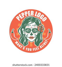 Pfefferlogo, Vektorgrafik, Etikett, Zeichen. Illustration