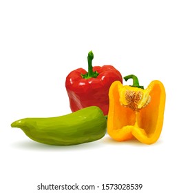 Pepper low poly. Fresh, nutritious, tasty yellow pepper. Vector illustration. Vegetables ingredients in triangulation technique. Elements for label design.