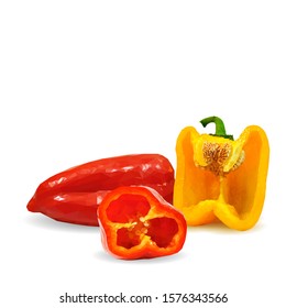 Pepper low poly. Fresh, nutritious, tasty yellow pepper. Vector illustration. Vegetables ingredients in triangulation technique. Elements for label design.